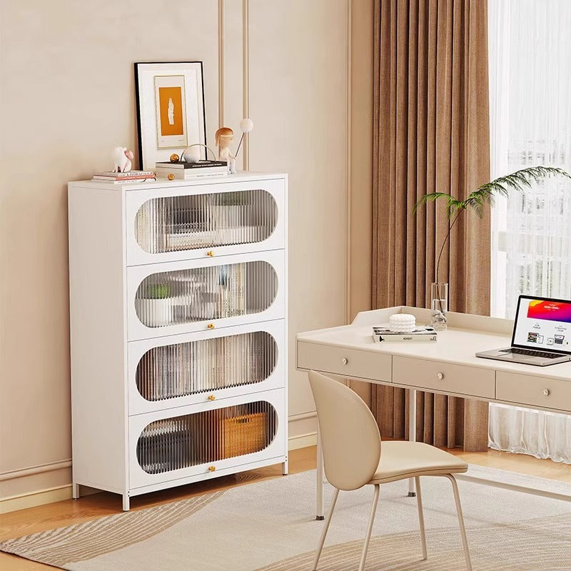 Steel bookcase french style home with door dustproof children's multi-layer iron art flip-top bookshelf living room storage rack