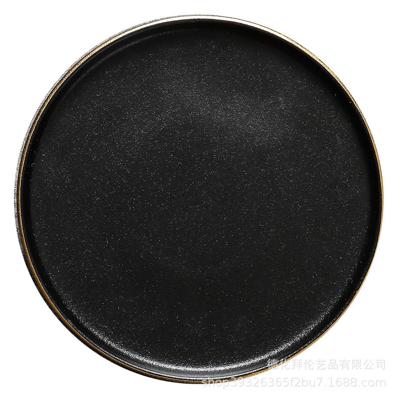 Steak plate western dinner plate creative black matte gold rim steak plate commercial ceramic tableware western dinner plate