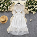 Frenchaccessible luxury heavy industry cut out crochet lace waist long sleevesdress women's slimming lookelegantelegance dress long skirt