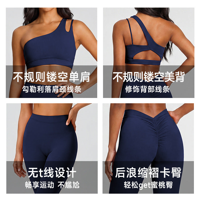 Fashion nude pleated yoga pants women's tight high waist hip lifting peach sports fitness pants breathable running pants
