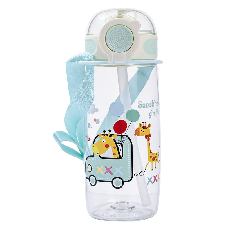 Large capacity cartoon fashion water bottle - premium pop-up lid with straw - portable kids' water bottle - sports student water cup