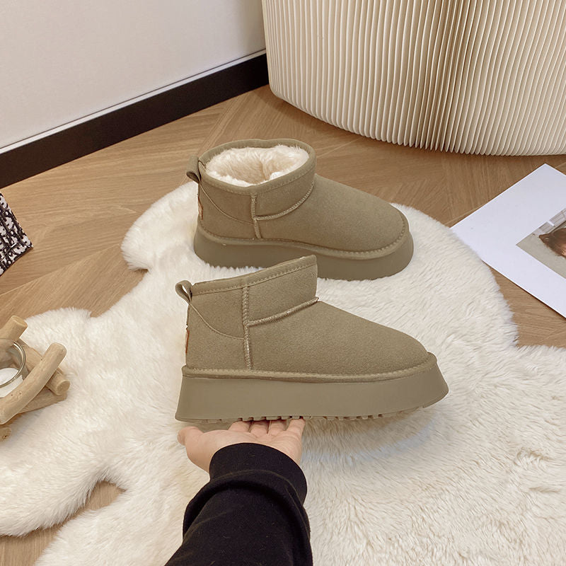 Snow boots 2025 new winter velvet thickened winter rain with the same fur integrated short tube thick sole heightening cotton boots