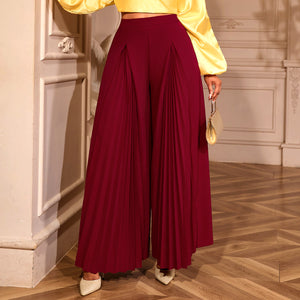 new arrival burgundy high waist pleated loose pants drapedplus sizelooseslimming look banquet party casualpants