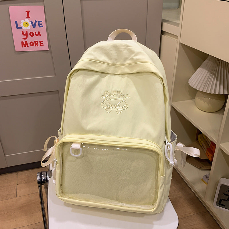 2025new arrival forest style large capacity backpack for women, preppy style soft girl girleasiest for match transparent pain bag school bag