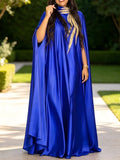 African new solid color cape sleeve banquet dress satin embroidered applique wedding robe gown bubudress