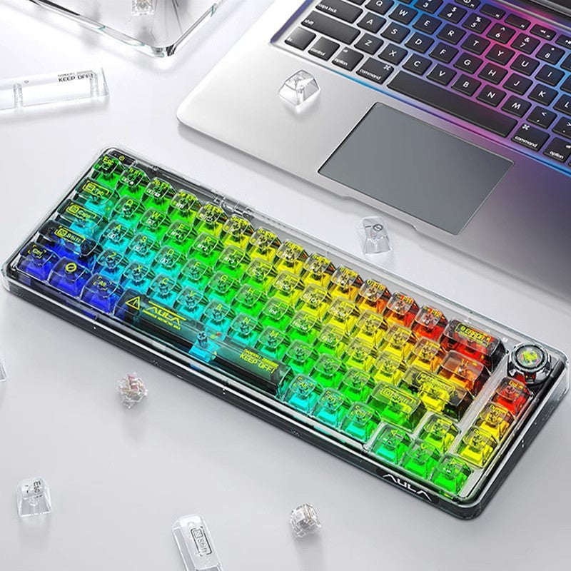 Wolf spider f68 mechanical keyboard - transparent, bluetooth/wireless tri-mode, rgb, customizable, hot-swappable - cross-border amazon/ebay