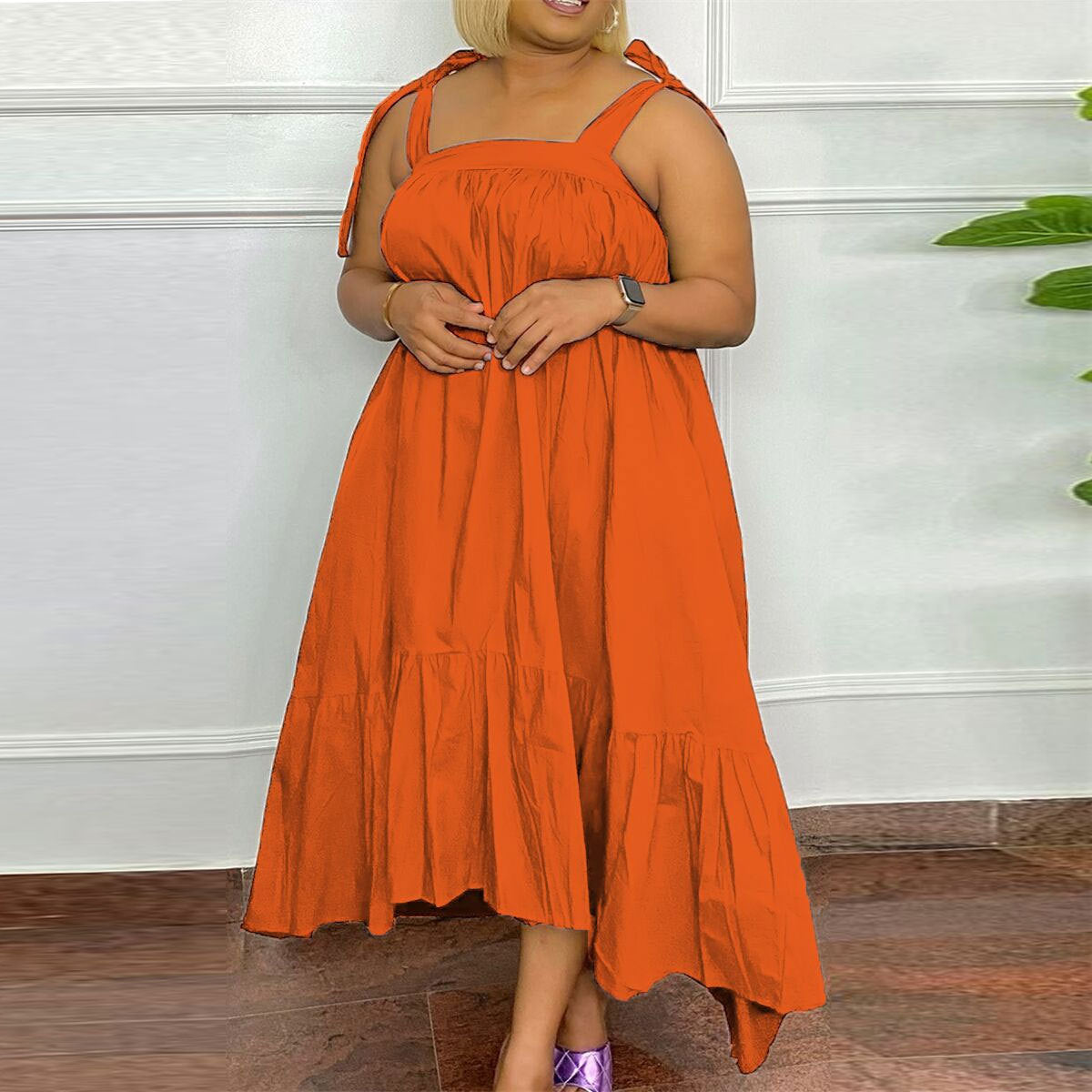 SRS10420 European and American, sexy large size solid color suspender dress
