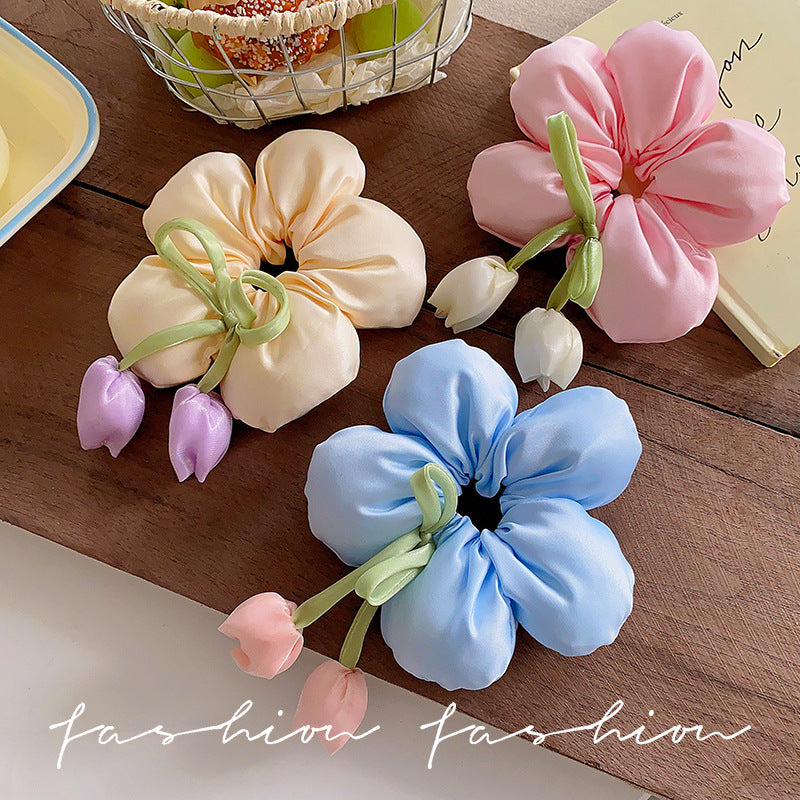Kids flower large intestine hair tie little girl back of head ball head low ponytail headdress girl princess classy hair accessories