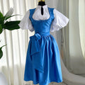 european and american women's clothing  new arrival: elegant and chic collared puff sleeve blouse and tie-waist dress two-piece set