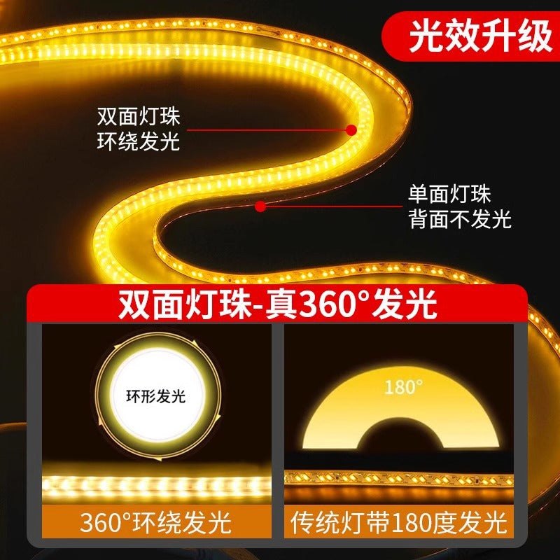 Double-sided round 100m light strip led flexible light strip 220v super bright cob outdoor waterproof engineering exterior wall atmosphere light