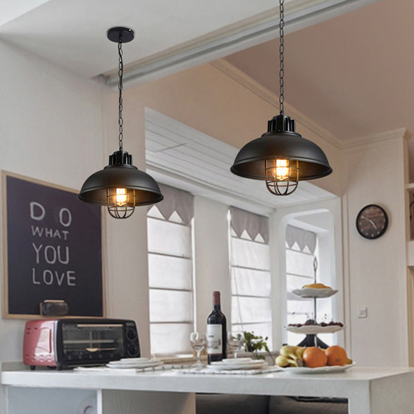Retro chandelier dining table single head wrought iron pot cover lampshade industrial style store clothing store bar counter hollow lamp home