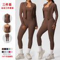 fashionpure color brushed nude breathable sling yoga suit running fitness sportswear three-piece set for women
