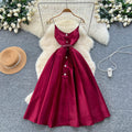 Accessible luxury qianjin style classy suspender dress women's summer pleated waist slimming look design celebrity elegant long skirt