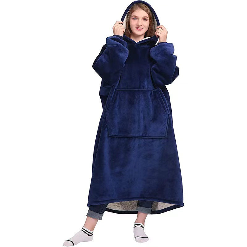 Thickened nightgown fleece lazy pullover tv blanket flannel pajamas hooded long120cm150cm