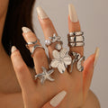 Wholesale starfish ring set - european and american cross-border fashion, trendy floral couple rings, unique high-end niche style rings for women