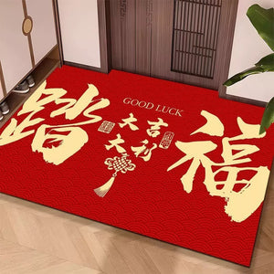 year of the horse crystal velvet entrance door mat - non-slip, absorbent, chinese style home doorway welcome mat