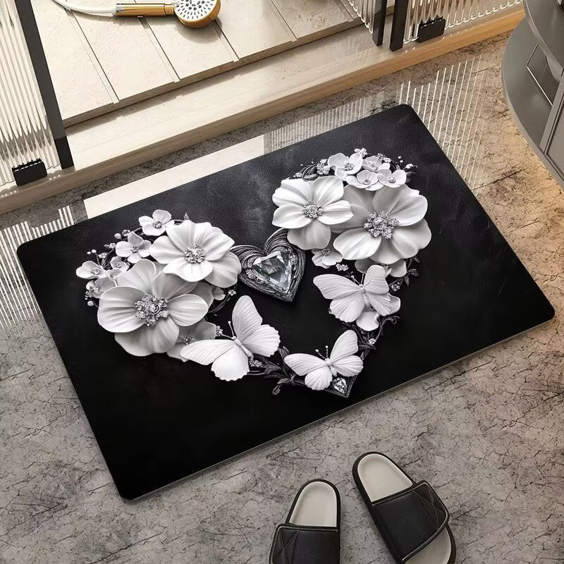 stereo butterfly soft diatom mud kitchen floor mat bathroom door absorbent quick-drying mat non-slip mat bathroom carpet