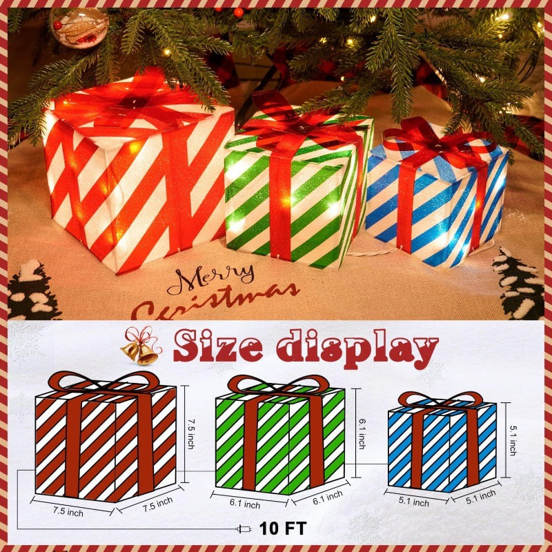Cross-border Christmas snowman three-piece set of lanterns eight-function wrought iron luminous gift box Christmas supplies scene arrangement