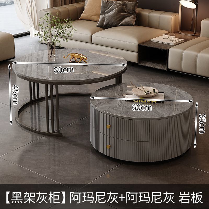 Rock slab coffee table modern casual solid wood round small apartment coffee table living room accessible luxuryfor home normcore folding marble
