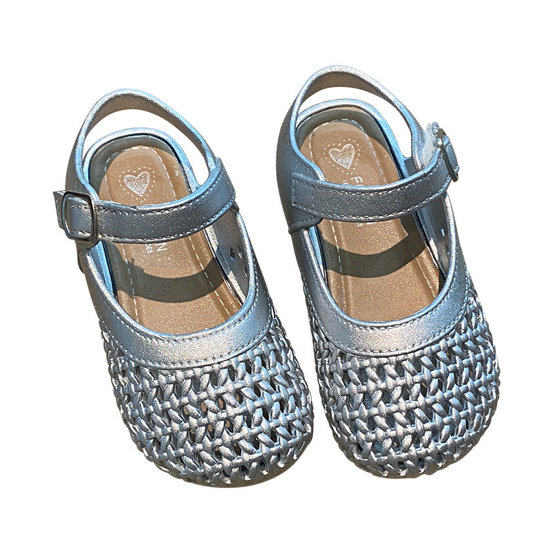 Girls' sandals: closed-toe knitted princess shoes, new summer 2025 collection, toddler shoes, hollow-out sandals and slippers for girls