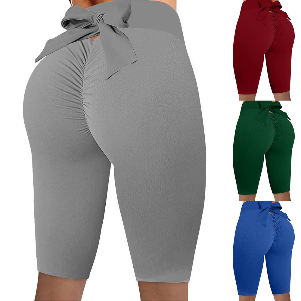 2025 amazon women's bowknot honeycomb jacquard solid color yoga pants, activewear, capri leggings - in stock, cropped length