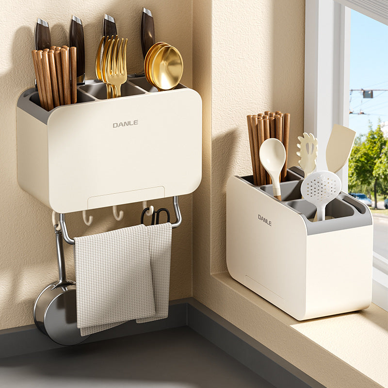Chopsticks cartridge storage box wall-mounted household chopsticks cage bucket spoon kitchen tableware chopsticks drain knife holder integrated rack