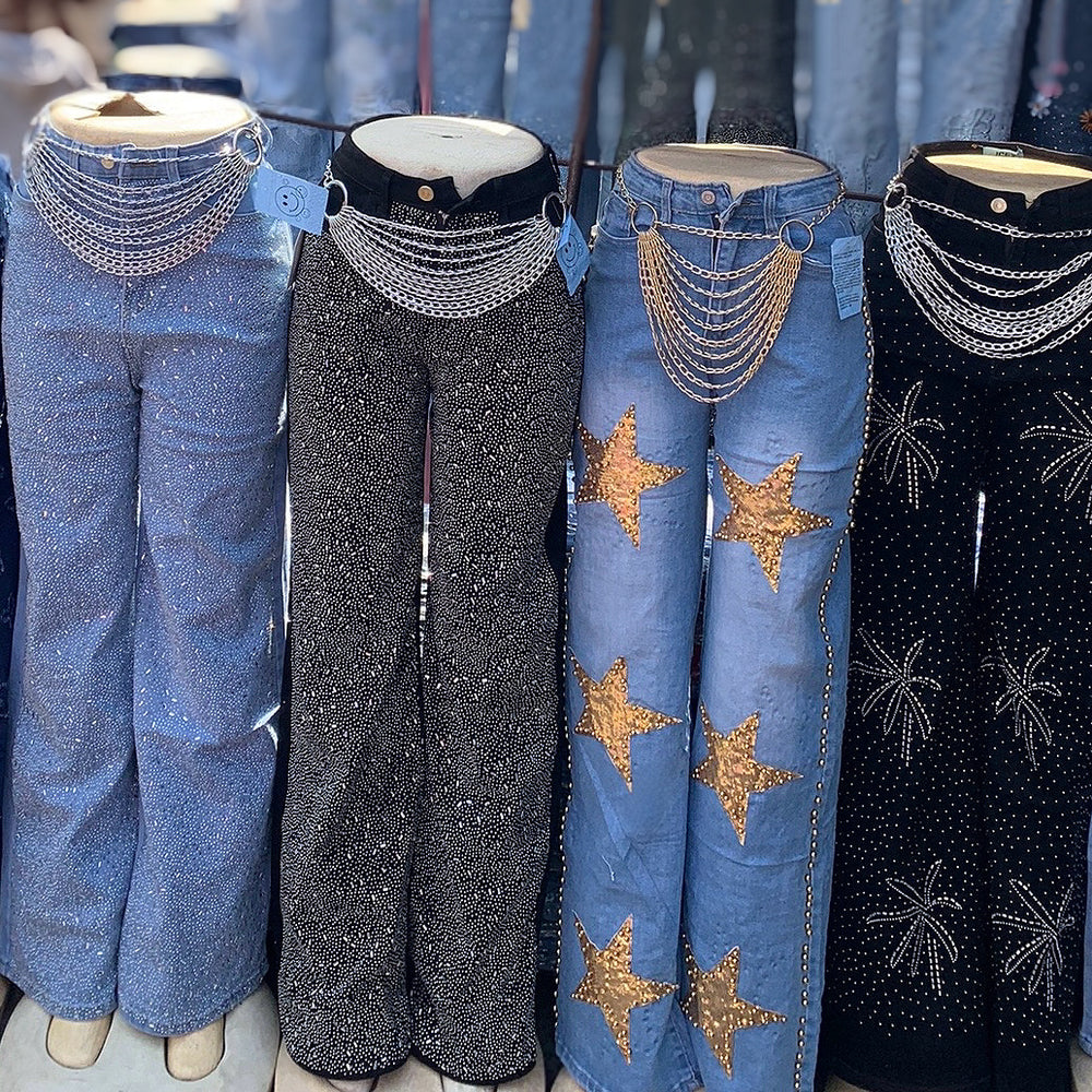 Wide-leg jeans women's jeans ready-made wide-leg sequinpants wholesale boyfriend jeans