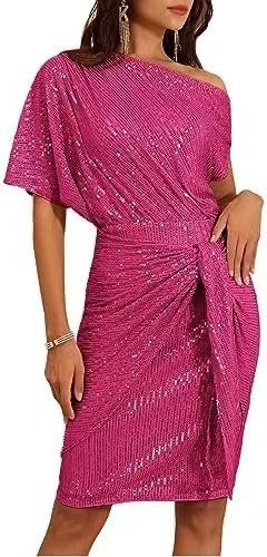european and american cross-border women's beaded and sequined party club one-shoulder ruched evening gown fashion dress