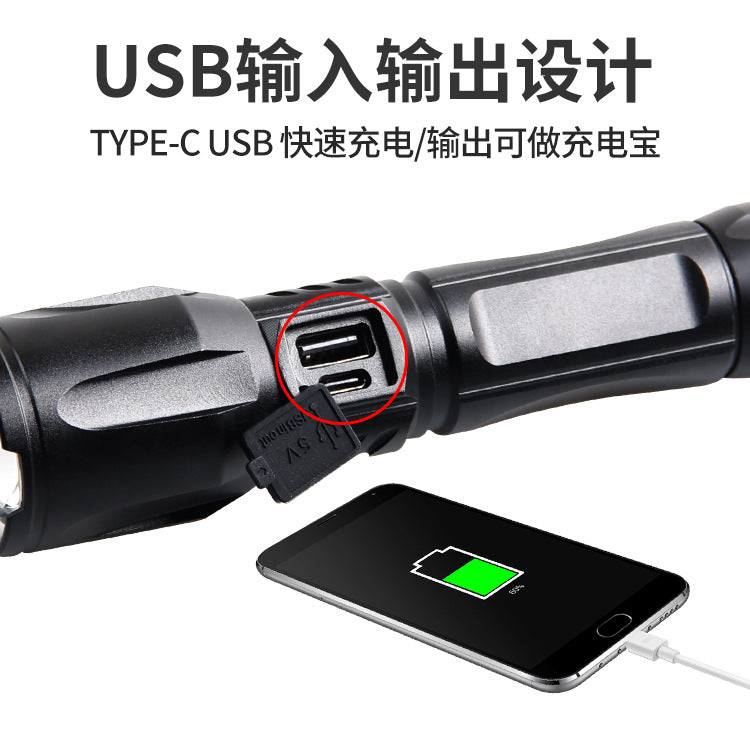 Cross-border new strong light Type-c port charging magnetic suction display side light output telescopic zoom, outdoor flashlight