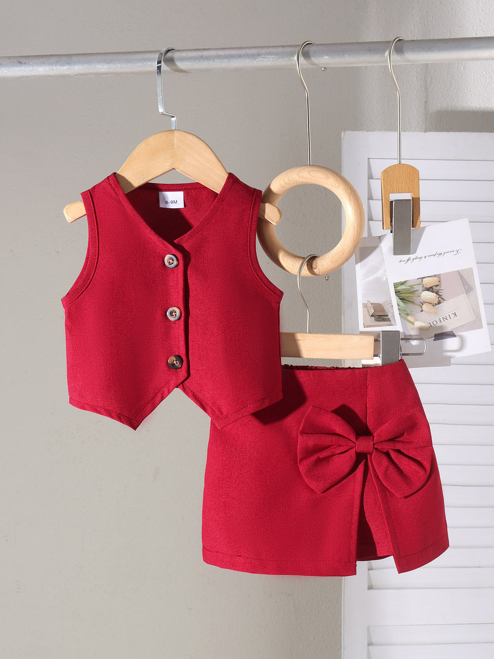 Kids clothing cross-border exclusive i  fashion children's clothing new arrival children's red vest + skirt
