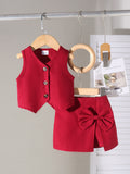 Kids clothing cross-border exclusive i  fashion children's clothing new arrival children's red vest + skirt