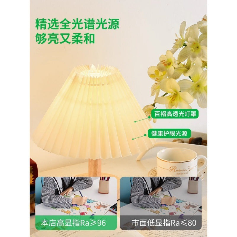 Table lamp Bedroom bedside lamp Internet celebrity ins girl atmosphere light LED Nordic retro pleated decorative night light 1