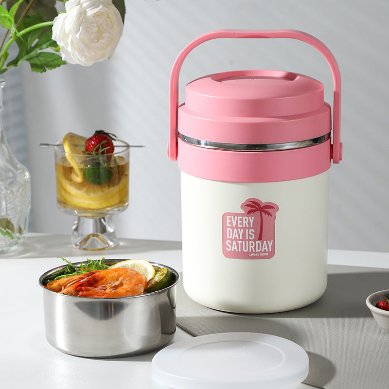 Stainless steel double-layer insulated lunch box, insulated lunch bucket, canteen food carrier, office worker meal delivery, multi-layer food container, gift