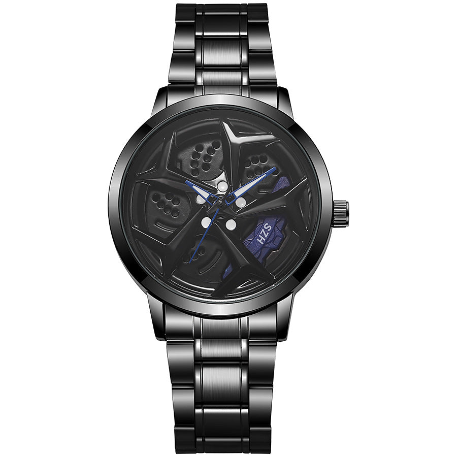 New creative tech men's steel band watch - hollow rotating dial quartz watch - dropshipping available