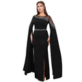 C7303 cross-border   fashion hotfix rhinestone beaded cape sleeve evening gown dress
