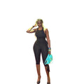 European and american cross-border women's fashion:  autumn new arrival - solid color sleeveless double shoulder u-neck backless bodycon jumpsuit with leggings