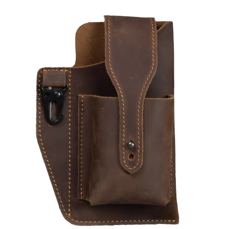 Vertical mobile phone waist bag men's men's belt crazy horse cowhide genuine leather retro leather case waist portable mobile phone bag