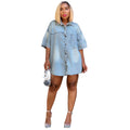 Women's denim shirt - european & american cross-border fashion -  summer streetwear casual loose short sleeve cardigan top