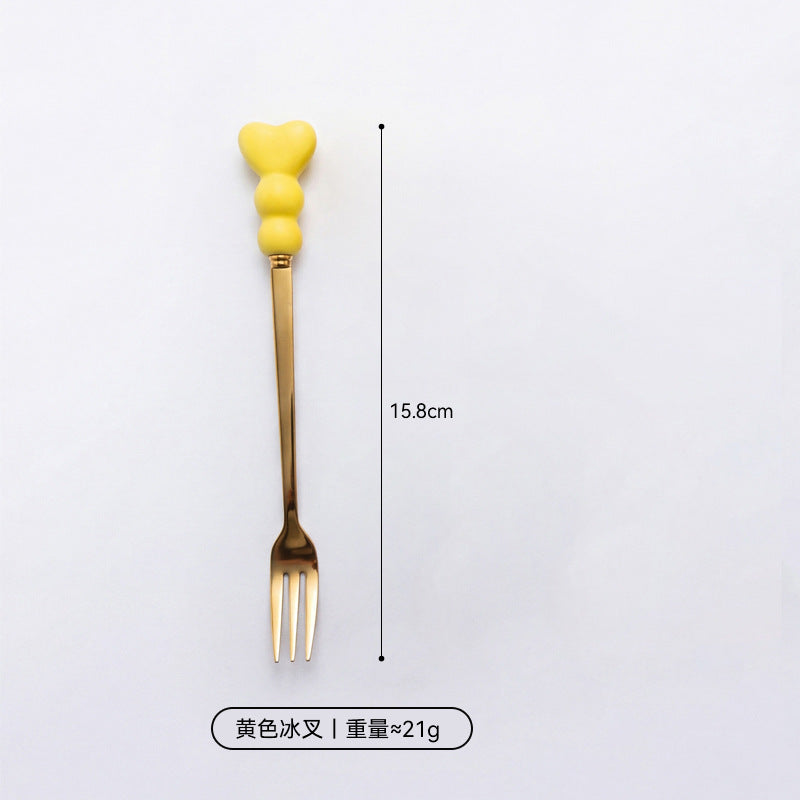 Wow, love handle dessert fork and spoon girl heart afternoon tea spoon high temperature resistant thickened ceramic handle fruit fork