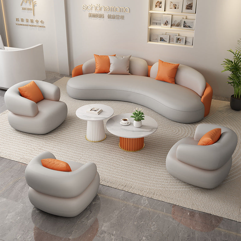 new luxury arc-shaped cat-scratch leather sofa set - ideal for clothing stores, beauty salons, lounges, and reception areas