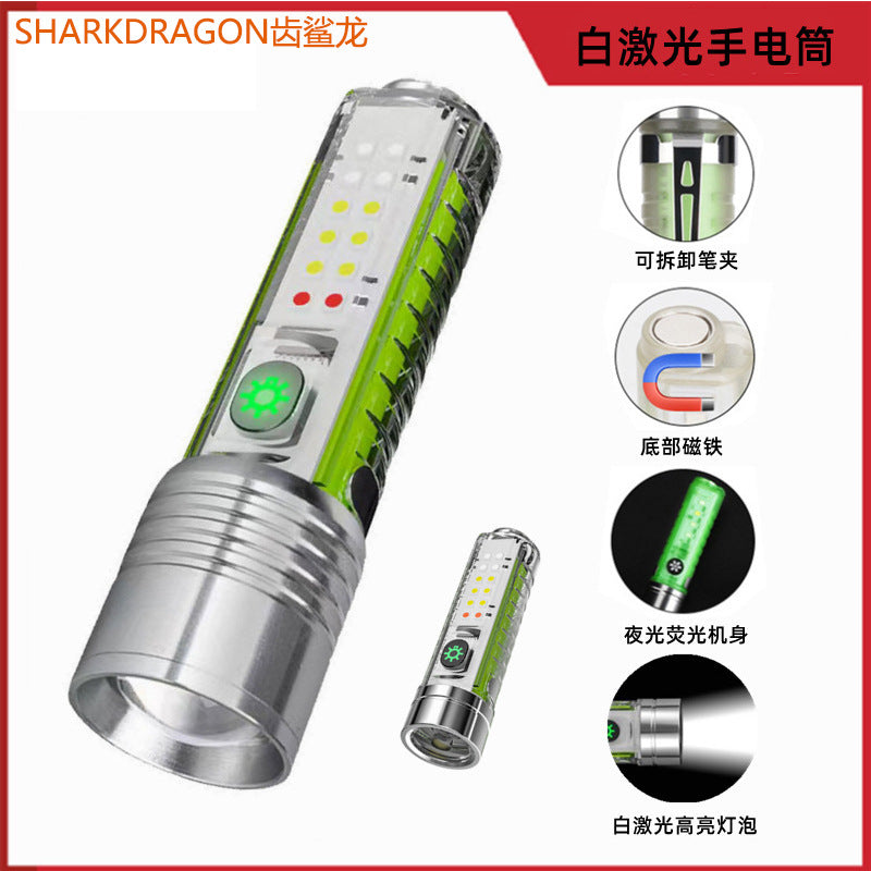 Cross-border new white laser strong light flashlight TyPE-C charging multi-function red and blue flash fluorescent mini flashlight