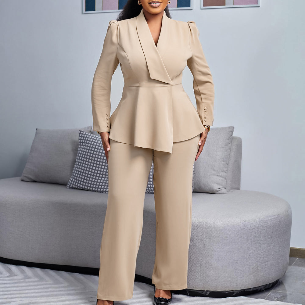D549 european and american style women's winter new fashion elegant ol ruffle top wide leg pants fashion african outfit set