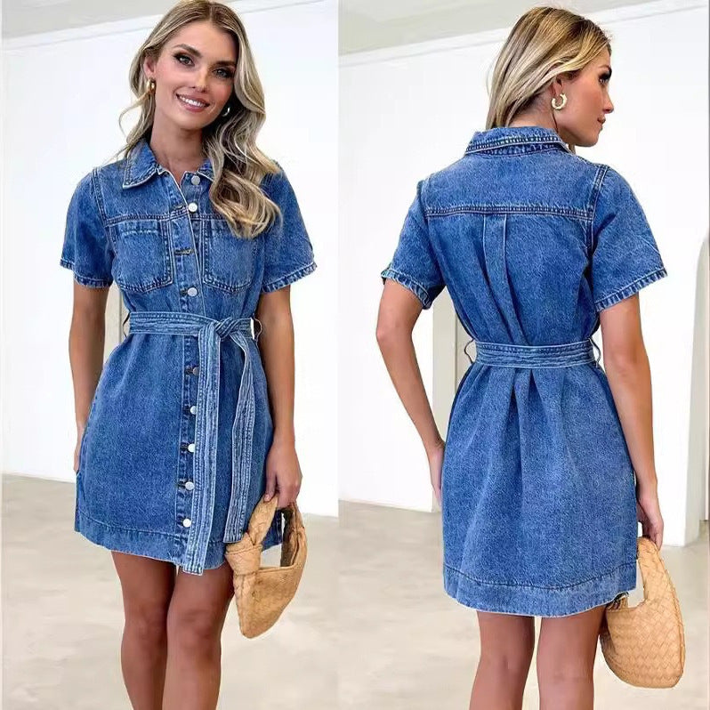 fashion  summer new arrival looseeasiest for match denim short sleeve dress export independent elegant