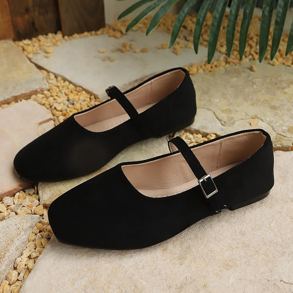 plus size suede flats women's  new square toe one-strap wedge mary jane shoes ballet shoes wholesale