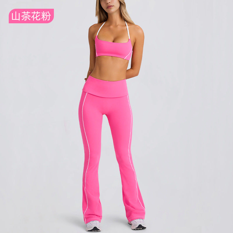 Yoga clothes autumn sling tube top nude bra beautiful back sports intimates running fitness women's bell bottomssuit