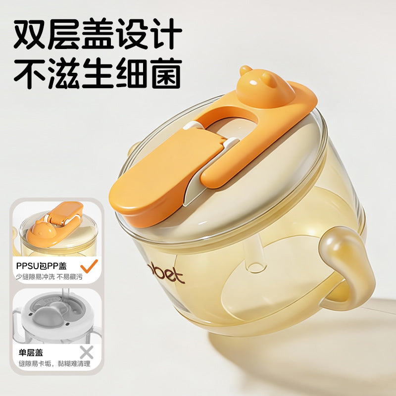 Flip-top kids' water bottle, ppsu milk cup, drop-proof infant straw cup, baby home drinking cup, learning cup