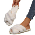 Double strap criss-cross warm fleece slippers women's autumn/winter home indoor maternity slippers plush cotton slippers wholesale