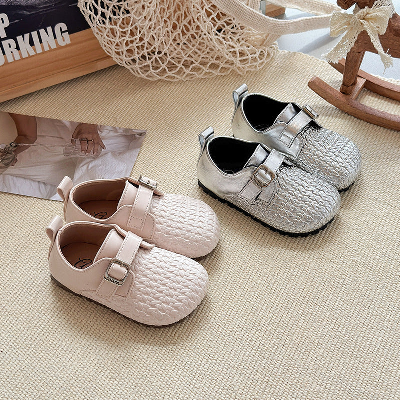 ins French small leather shoes 2025 spring and autumn new Korean version of girls woven princess shoes soft sole Mary Jane single shoes