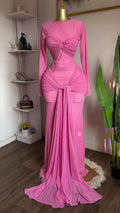 European and american cross-border women's fashion:  early spring new arrival - solid color long sleeve crew neck bandeau bodycon elegant maxi dress