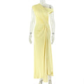 European and american style ins cross-border women's pure color design waist pleated a-line skirt oblique collar sleeveless exposed one-shoulder long dress